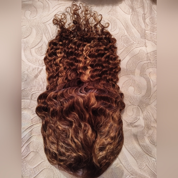 18" Highlight 100% Human Hair HD Lace Wig Deep Wave Curly Honey Blonde & Brown - Picture 8 of 15